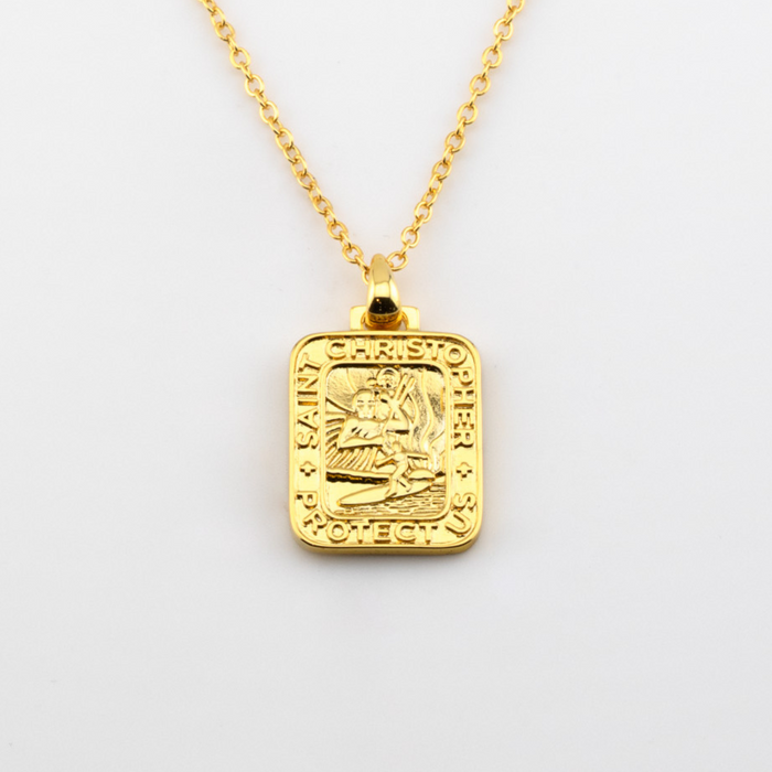 Gold St. Christopher Rectangle Necklace