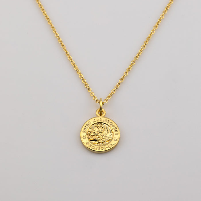 Gold St Christopher Cable Chain Necklace