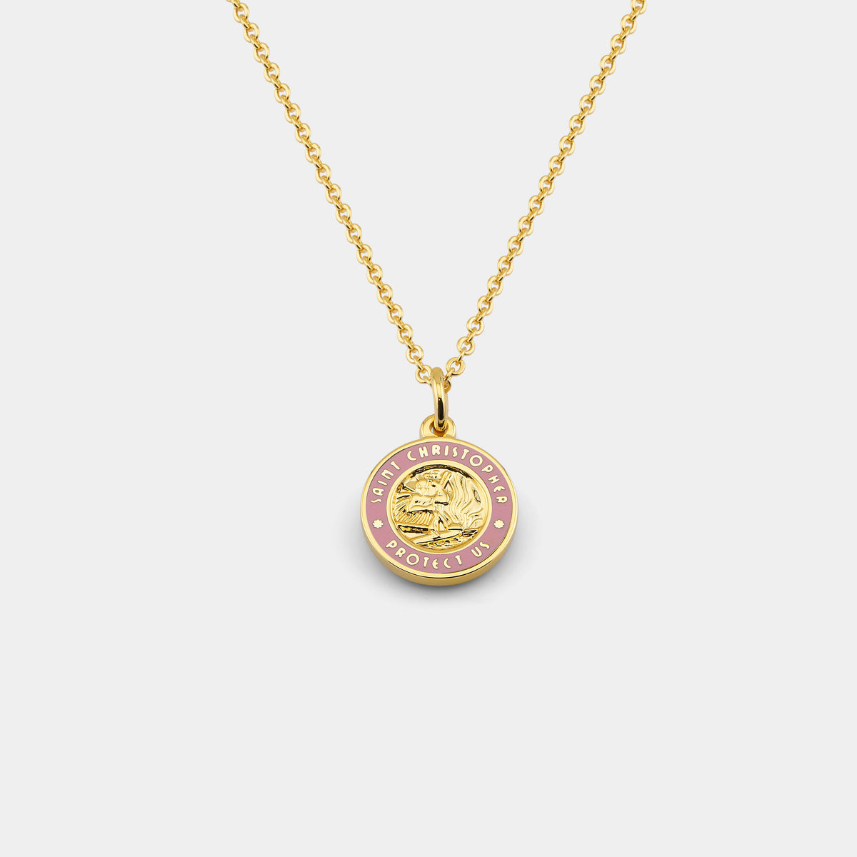 Gold St. Christopher Necklace with Pink Enamel // Get Back Necklaces