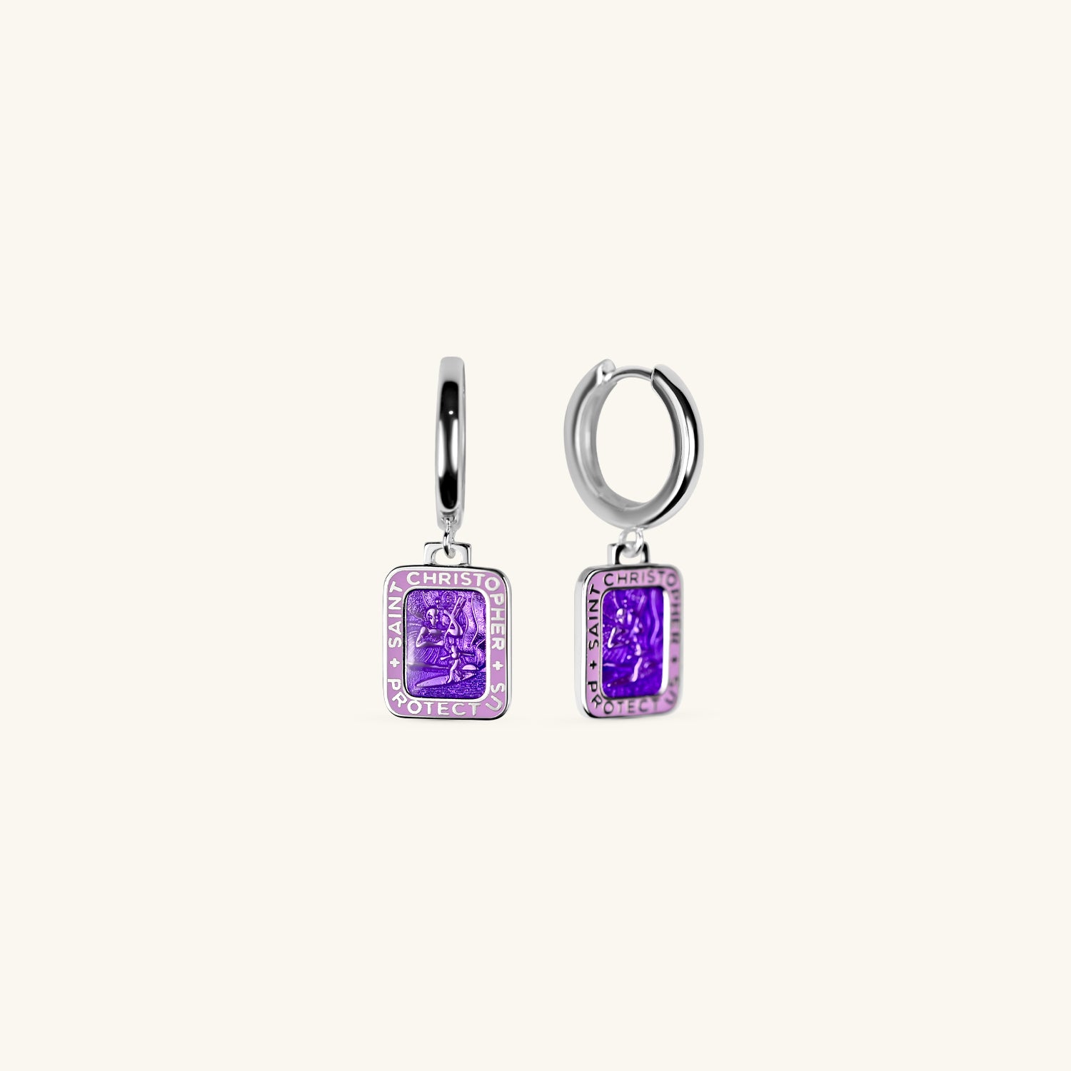 St. Christopher Rectangle Earrings - Lavender / Lavender