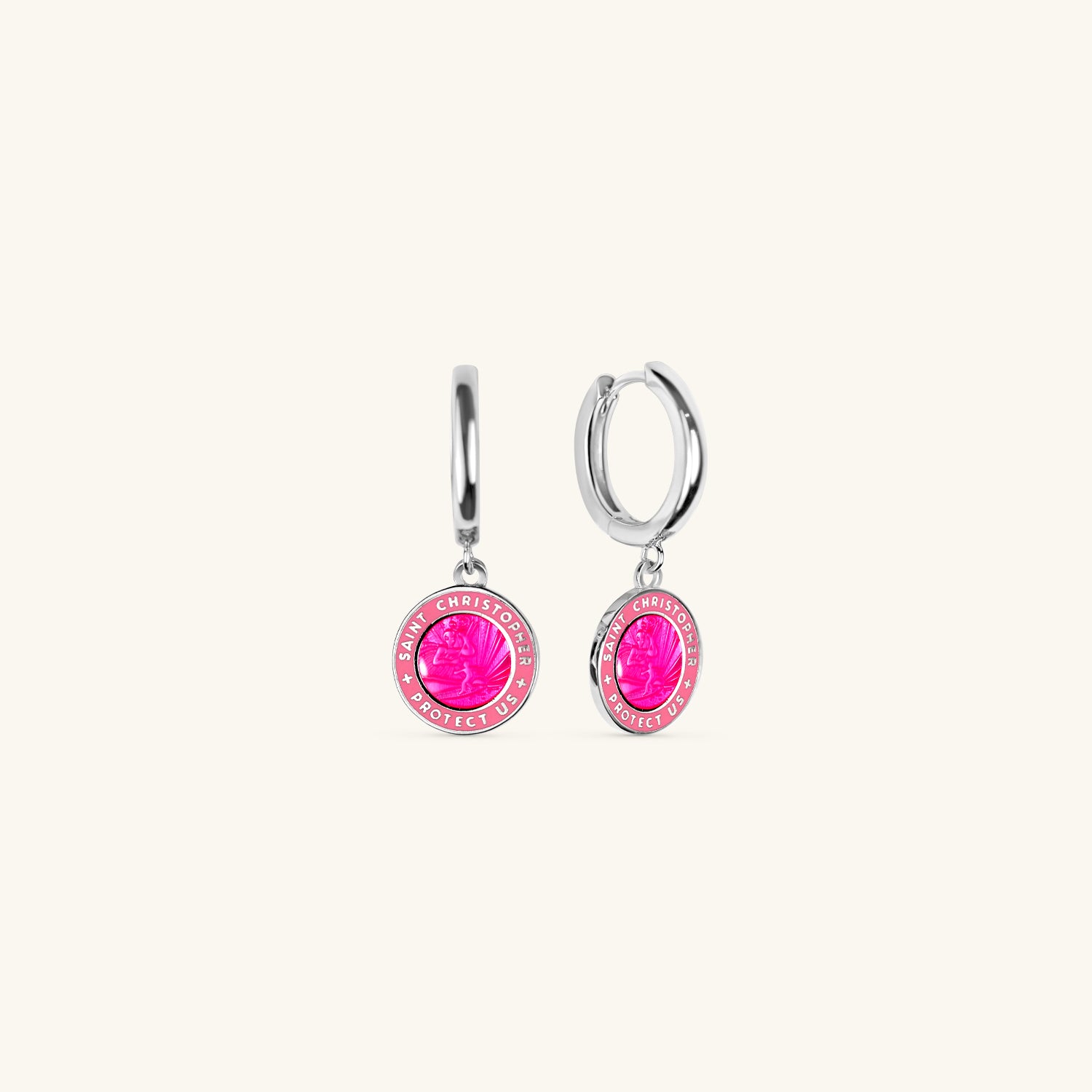 St. Christopher Earrings - Pink / Pink
