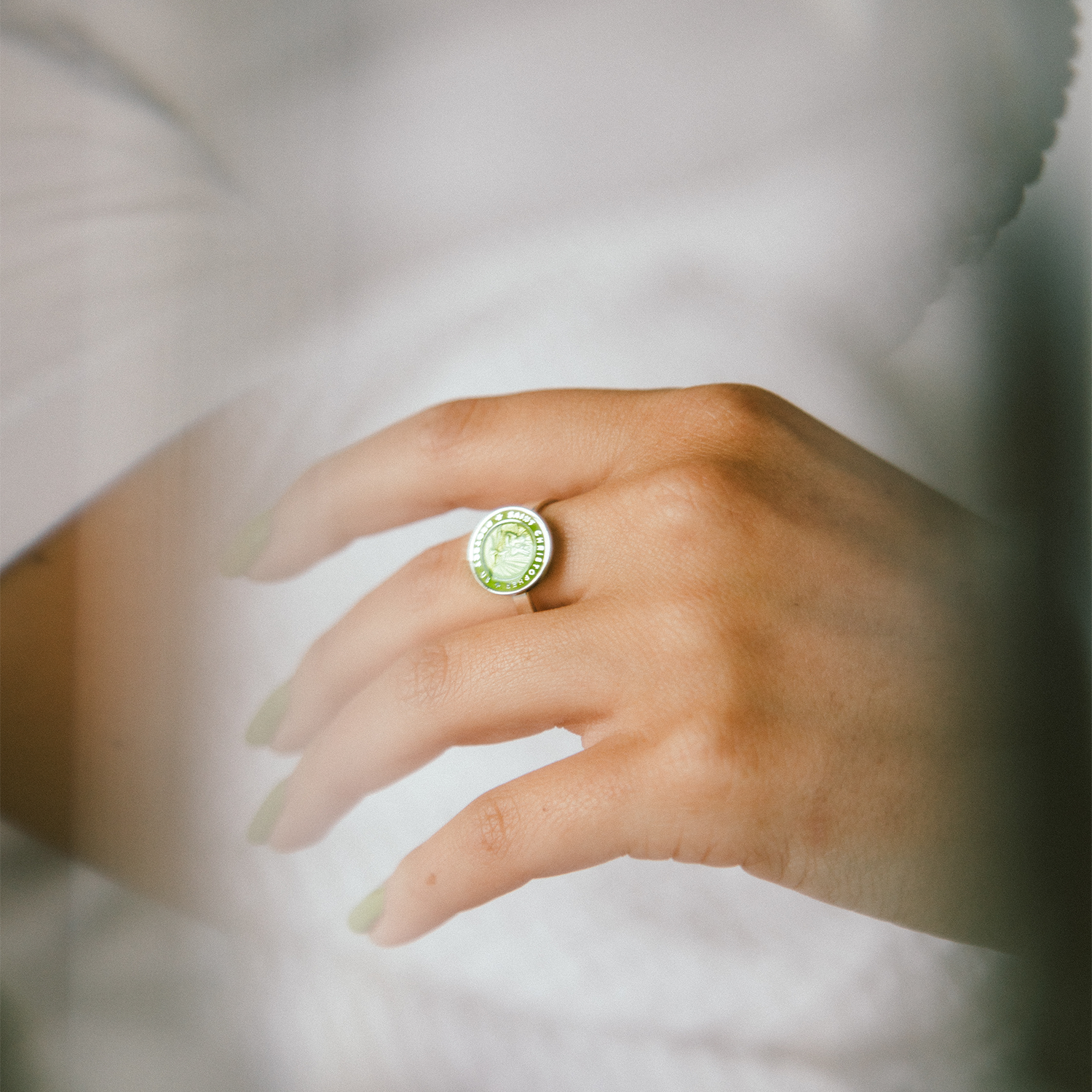 St. Christopher Ring in Green Cactus // Get Back Necklaces