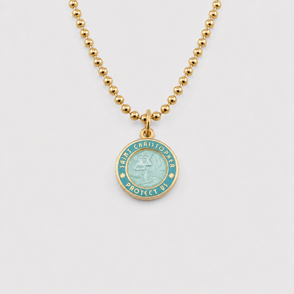 Small - Gold / Teal St. Christopher // Get Back Necklaces