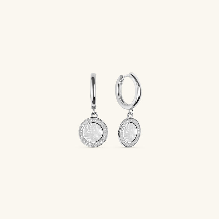 St. Christopher Earrings - White / White